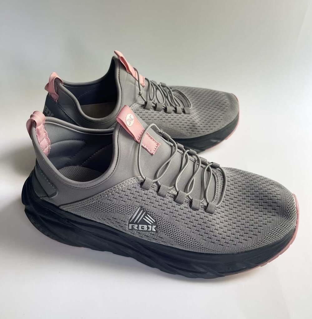RBX Gray and Pink Slip-On Elastic Laces Walking Sneakers Shoes Women's